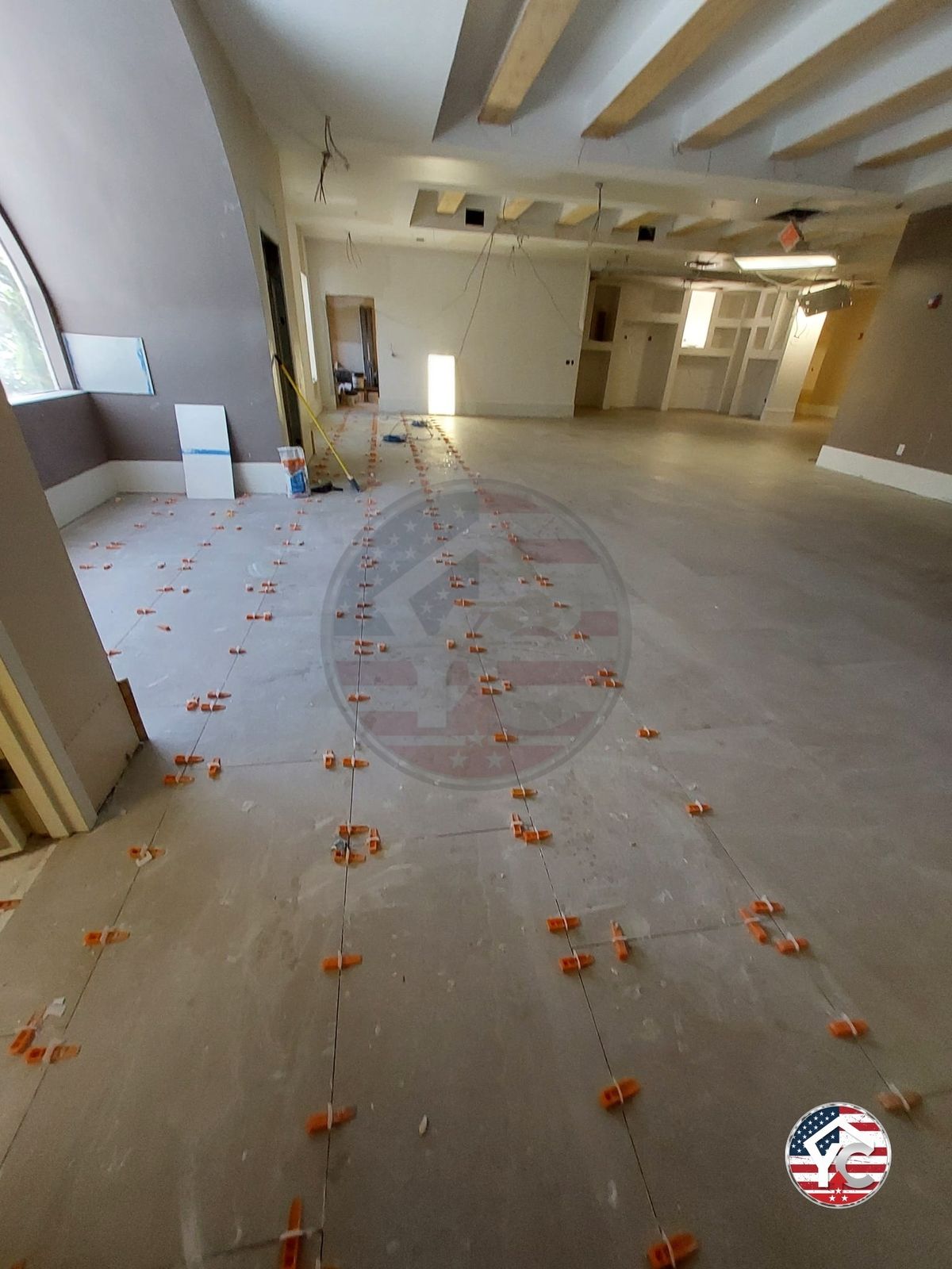 LVP flooring being installed in a great room
