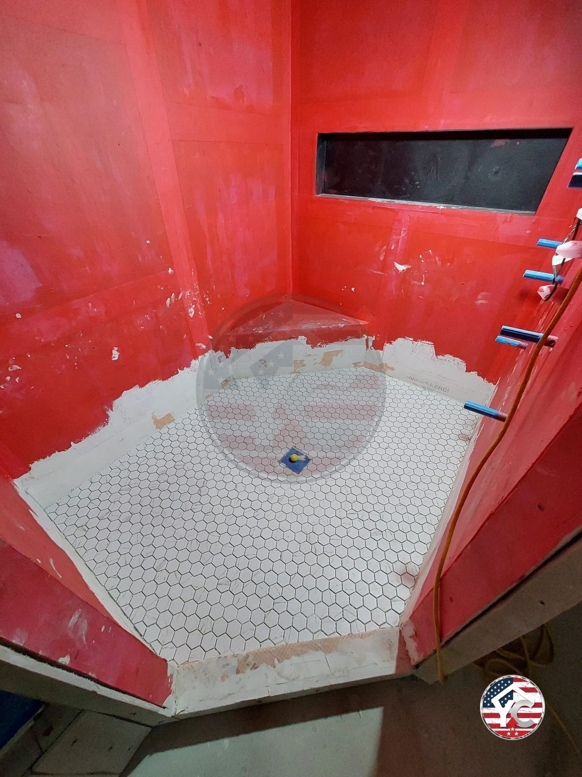 Shower waterproofing membrane in progress